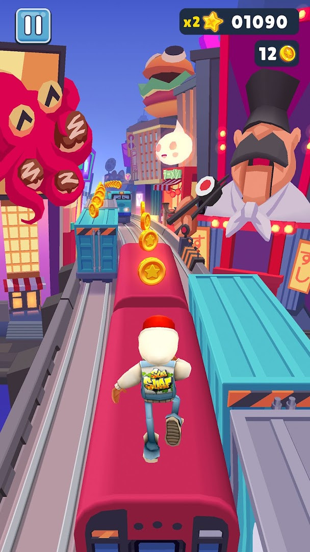 Subway Surfers hoverboard surfing scene with sparks trailing behind