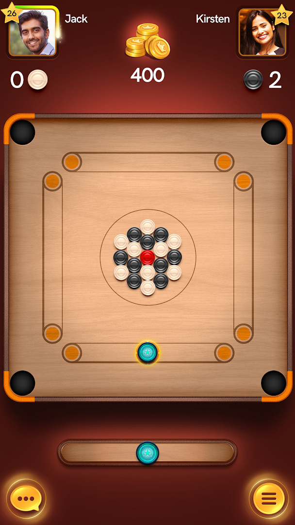 Main menu with play options for Carrom, Free Style, and Disc Pool modes