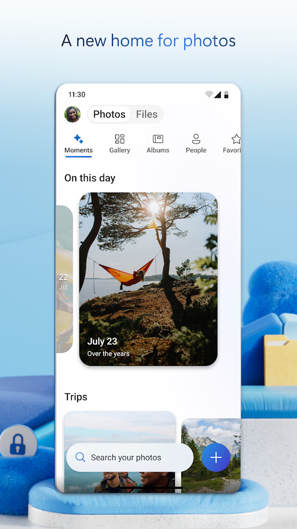 Home screen showing recent files and storage status