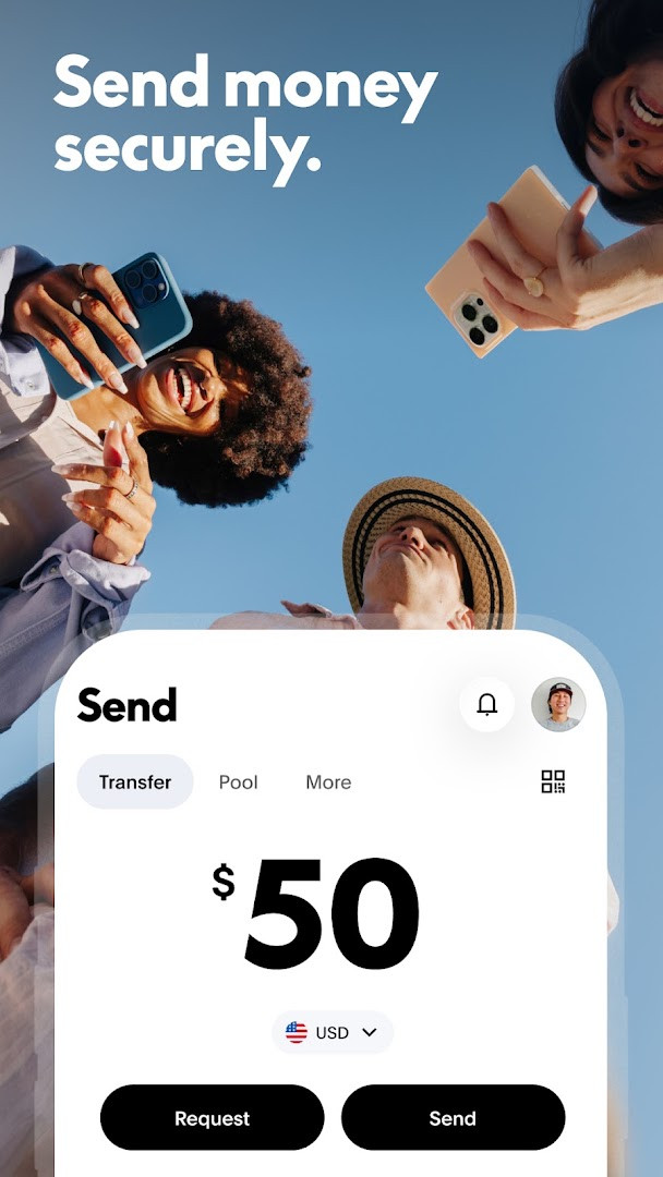 Send money screen with recipient input and amount field