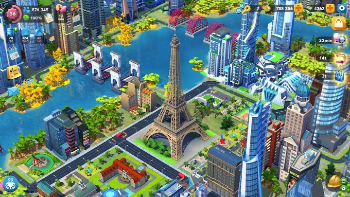 SimCity BuildIt screenshot of a city under attack by a monster, with defensive structures.
