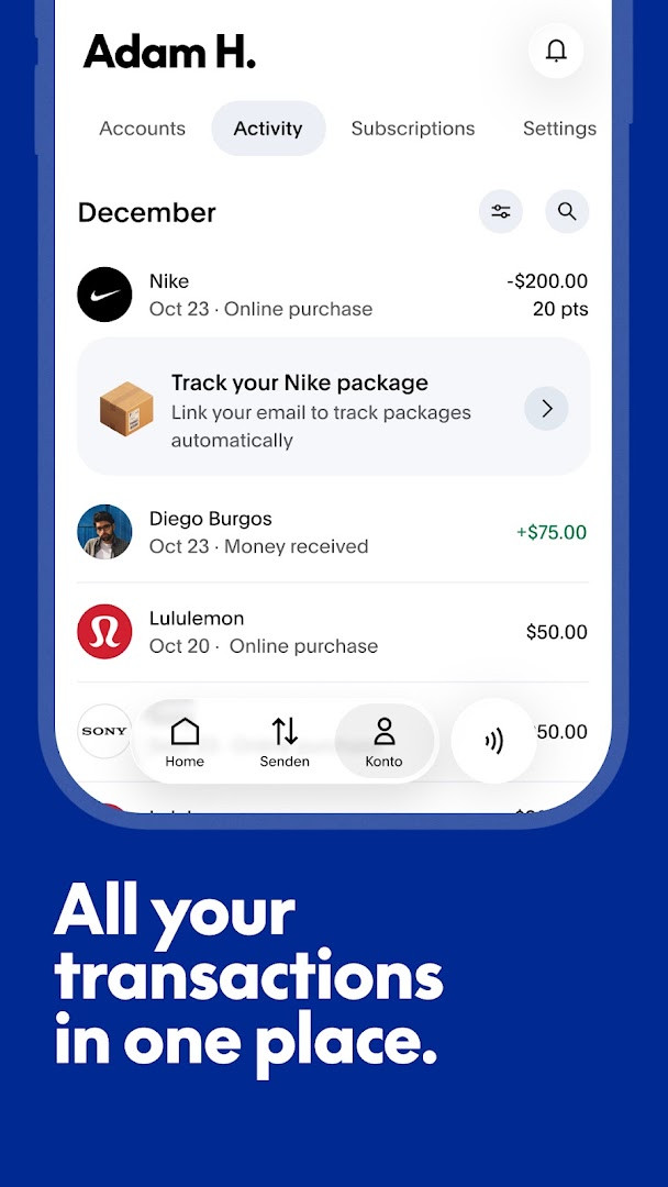 Subscriptions management screen listing linked services