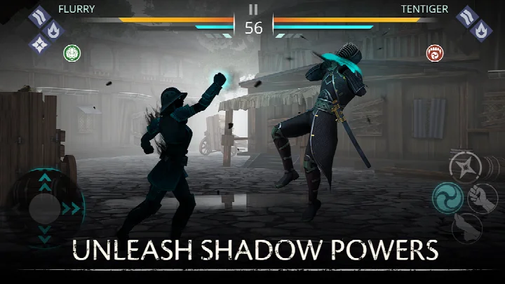 Shadow Fight 3 - RPG fighting screenshot depicting a shadow energy attack with powerful blows in a duel