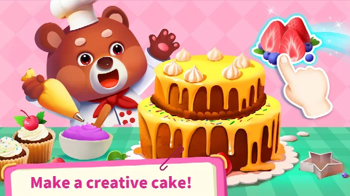 DIY cooking activity screen for making a strawberry cake.