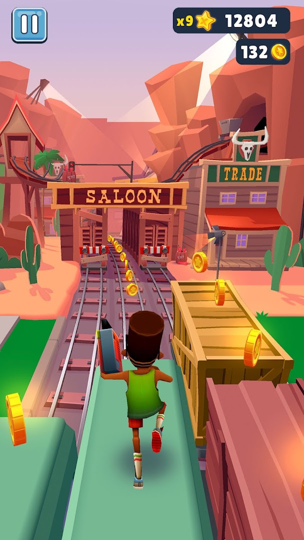 Subway Surfers grinding sequence with the crew riding train rooftops
