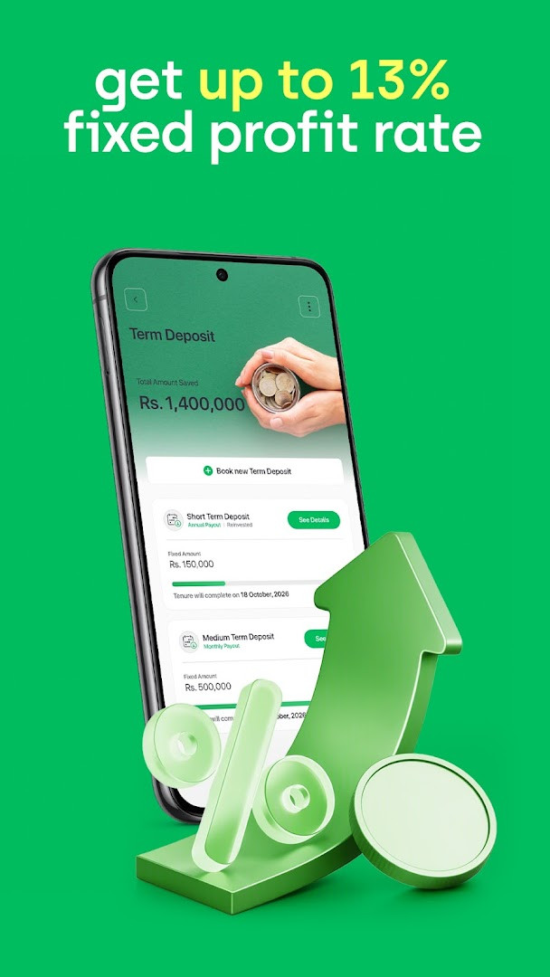 Savings account screen showing savings goals and start saving option.