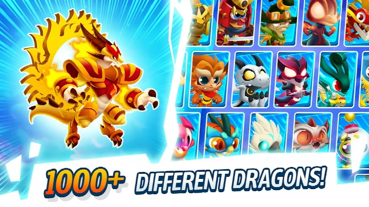 Screenshot of the dragon collection screen with a grid of dragon cards.