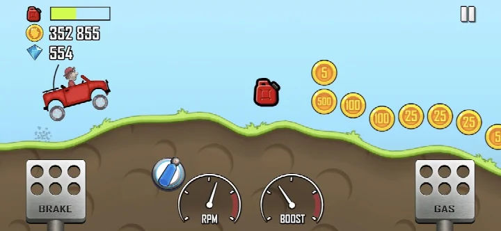 Hill Climb Racing offline play shown on a bus, plane and train