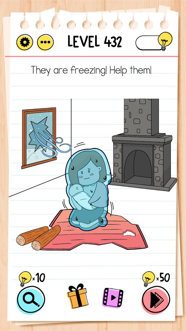 Brain Test: Tricky Puzzles hint screen offering clues for a tricky quiz