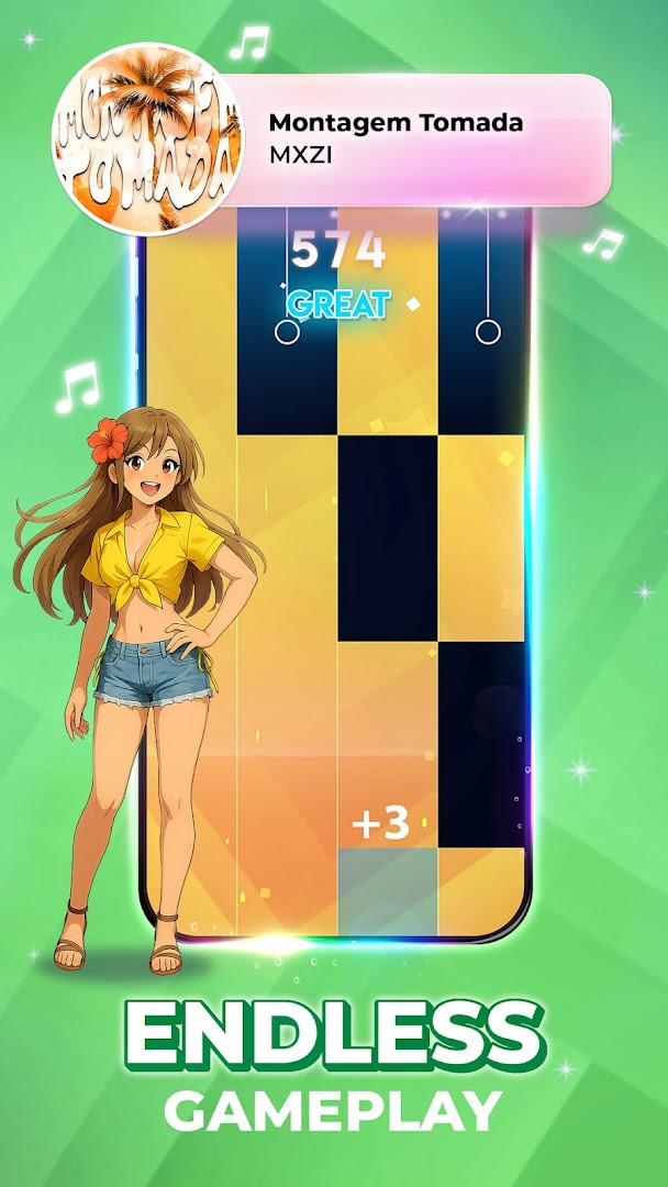 Rewards and gifts panel with daily bonuses, unlocked songs, and customization options.