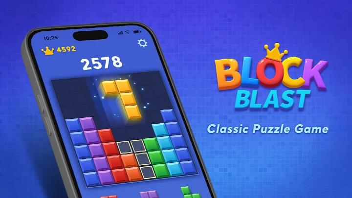 Block Blast! 8x8 board with colorful blocks ready to drag into place