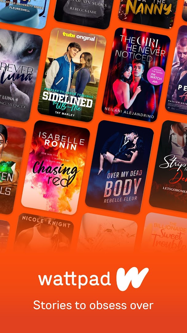 Wattpad home screen displaying a feed of popular stories and trending titles to explore