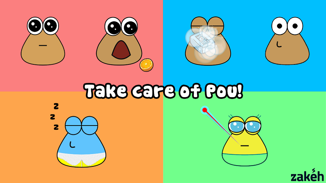 Pou customization: dress your alien in hats, outfits, and eyeglasses.