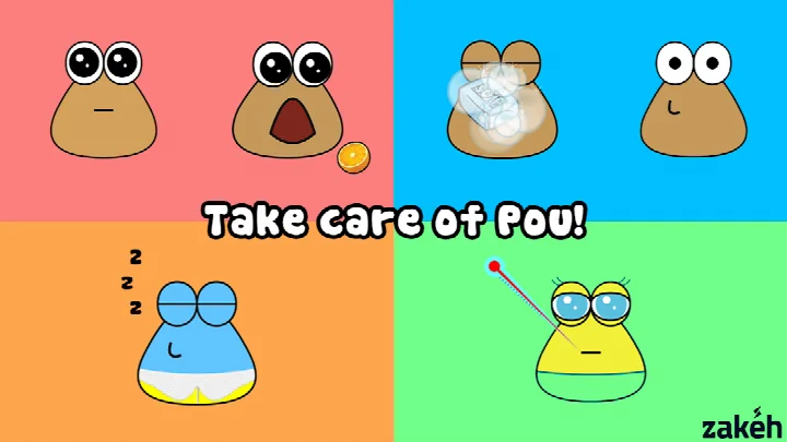 Pou customization: dress your alien in hats, outfits, and eyeglasses.