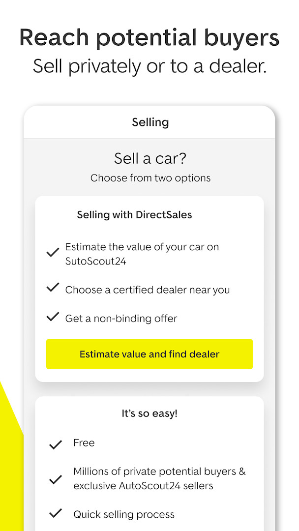 Sell your car screen with steps to create a listing and upload photos