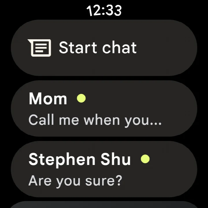 Wear OS companion view for continuing chats on a smartwatch