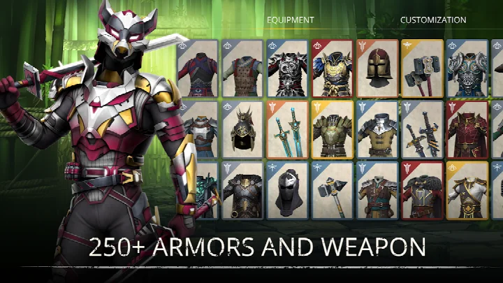 Shadow Fight 3 - RPG fighting screenshot displaying the clan selection screen with Legion, Dynasty, and Heralds options